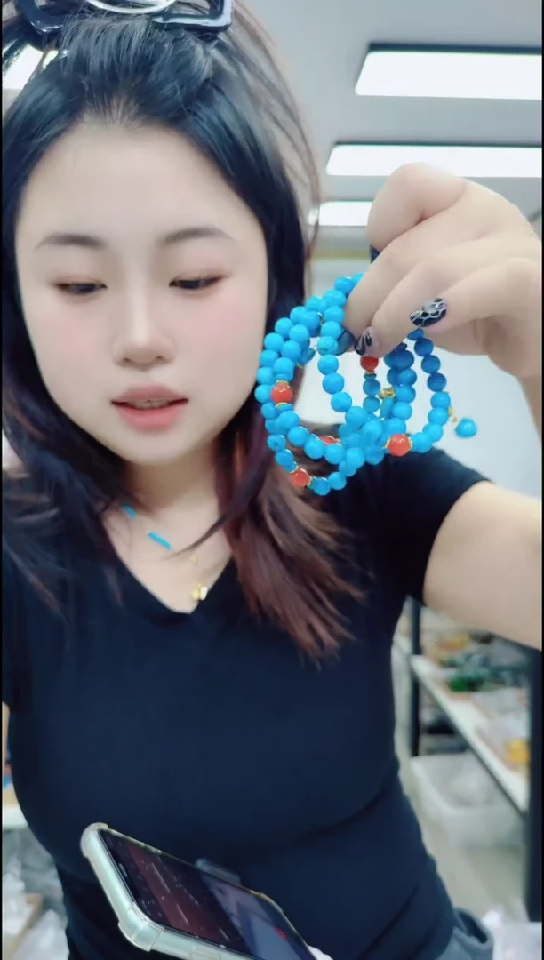 玛瑙/玉髓颈饰合金0374蓝手串