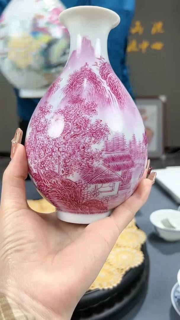 【闪购商品】官窑瓷画院056官窑瓷画院玛瑙红山水玉壶春