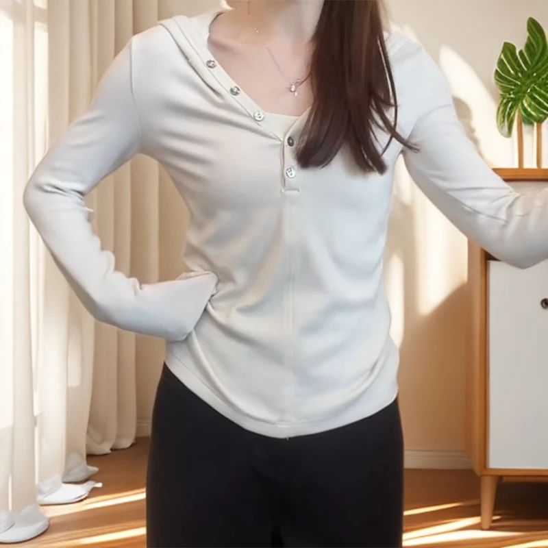 【早秋新品】 简约舒适柔软连帽上装长袖T恤C5974