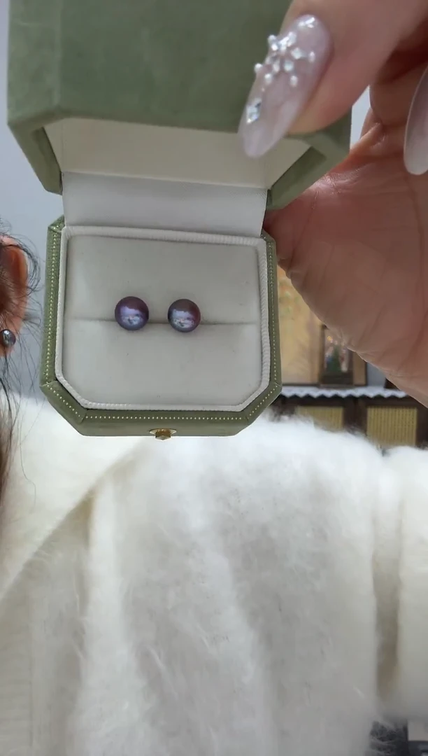 颈饰银S925镶嵌淡水珍珠蓝紫馒头耳钉