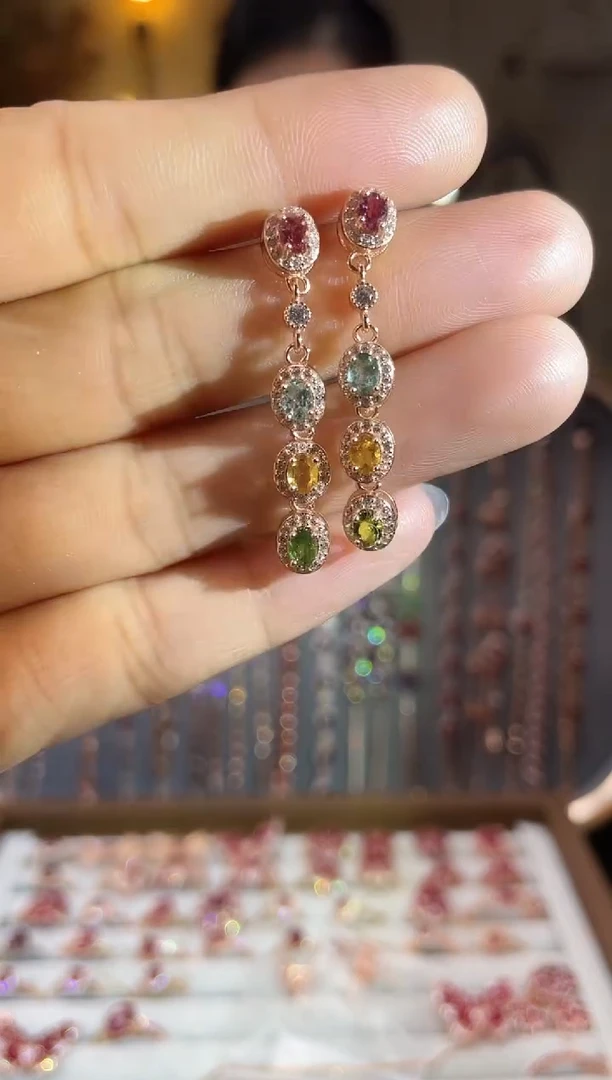 银S925镶嵌耳饰碧玺耳饰