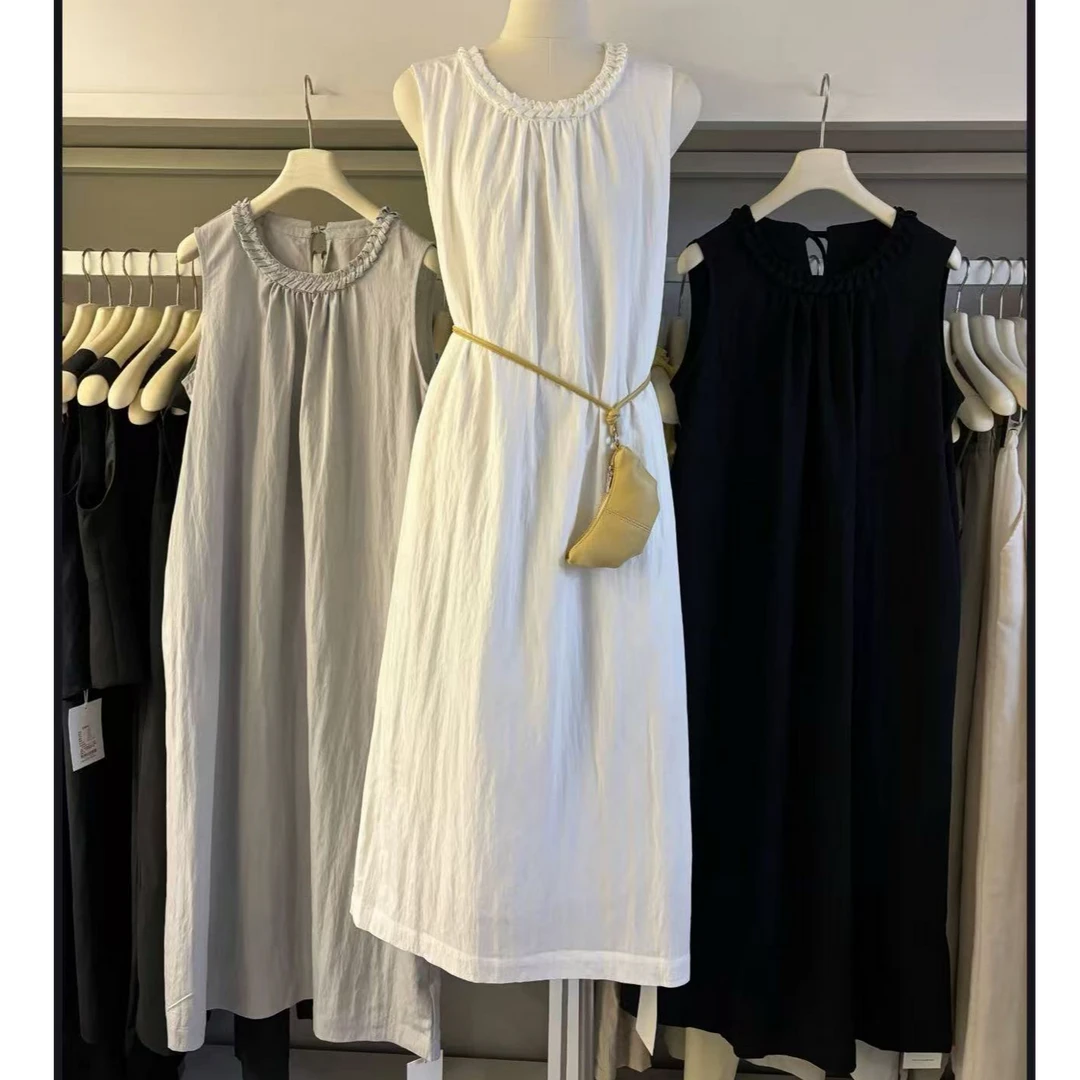 4223号6301#百搭编织压线领口设计双口袋休闲背心裙（配腰绳）