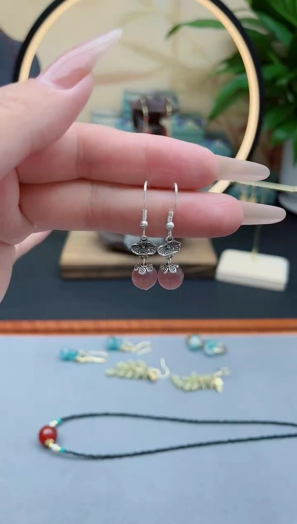 玛瑙/玉髓耳饰银S925镶嵌8856