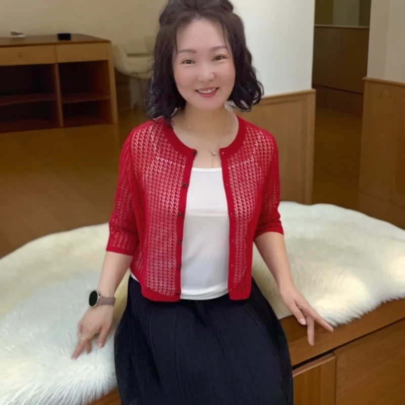彥竹韩国正品针织短款气质百搭夏季洋气开衫上衣外搭薄款时尚镂空