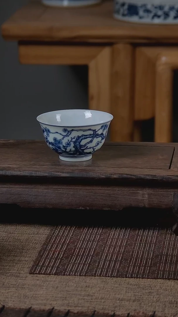 折葵非器手工手绘岁寒三友撇口杯