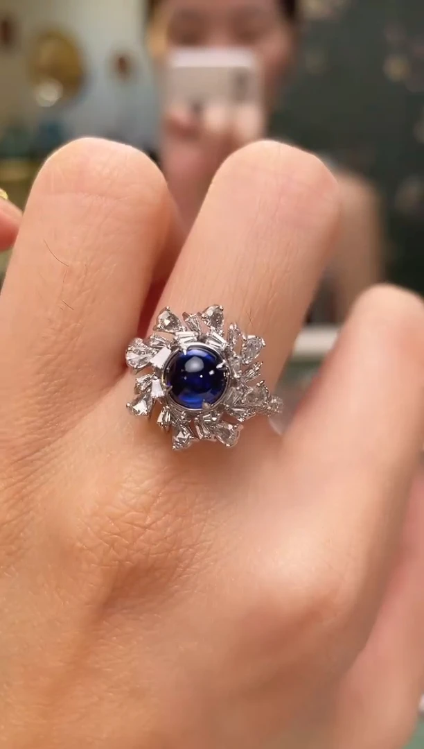 戒指蓝宝石铂Pt950镶嵌主石：1.28ct
