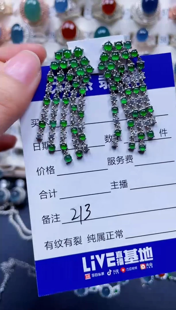 银S925镶嵌翡翠耳饰213