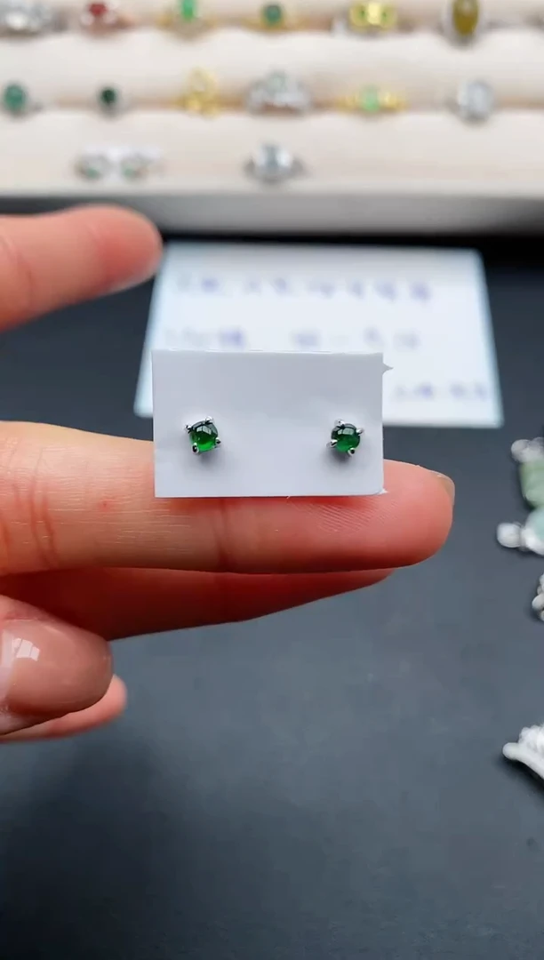 银S925镶嵌戒指翡翠缅甸天然A货翡翠11 8-10