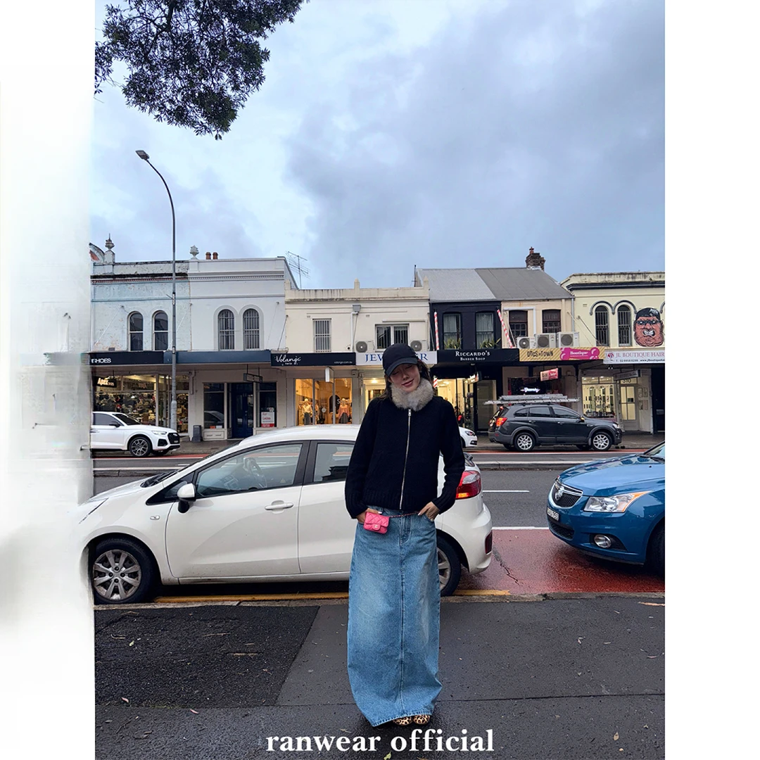 Ranwear「 爱裙登场」呼声很高的 好搭配!水洗蓝牛仔开叉半身裙