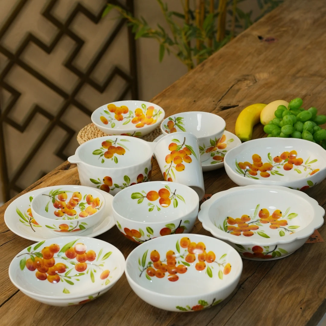 东土造物《枇杷套组》景德镇手绘高温釉中彩餐具碗盘碟杯炖盅合器