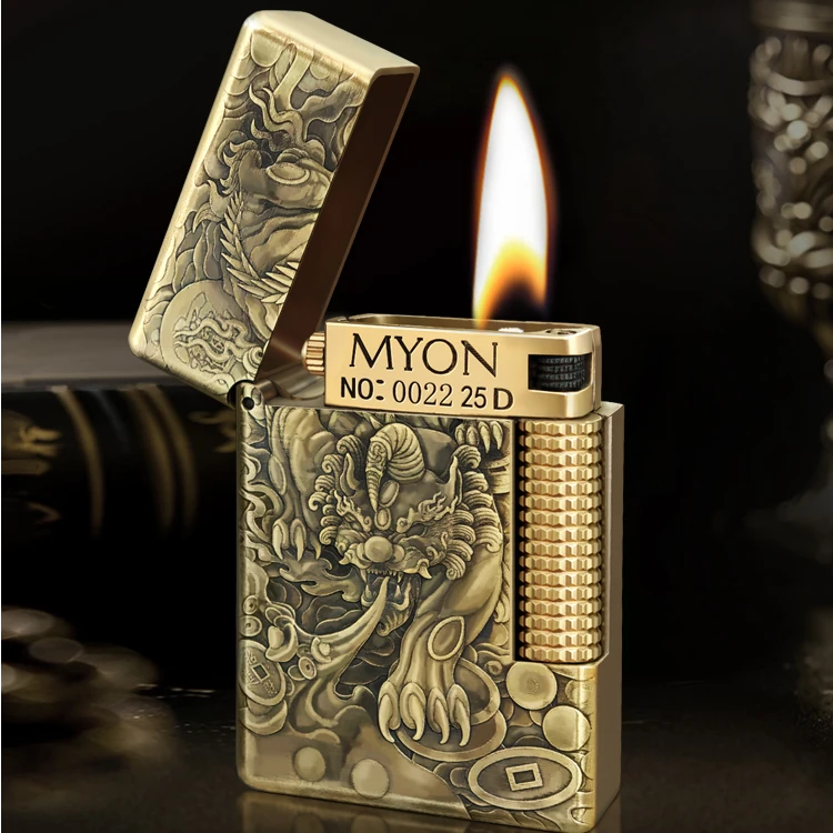 MYON欧洲勉牌M6貔貅款防风纯黄铜一机一码煤油打火机