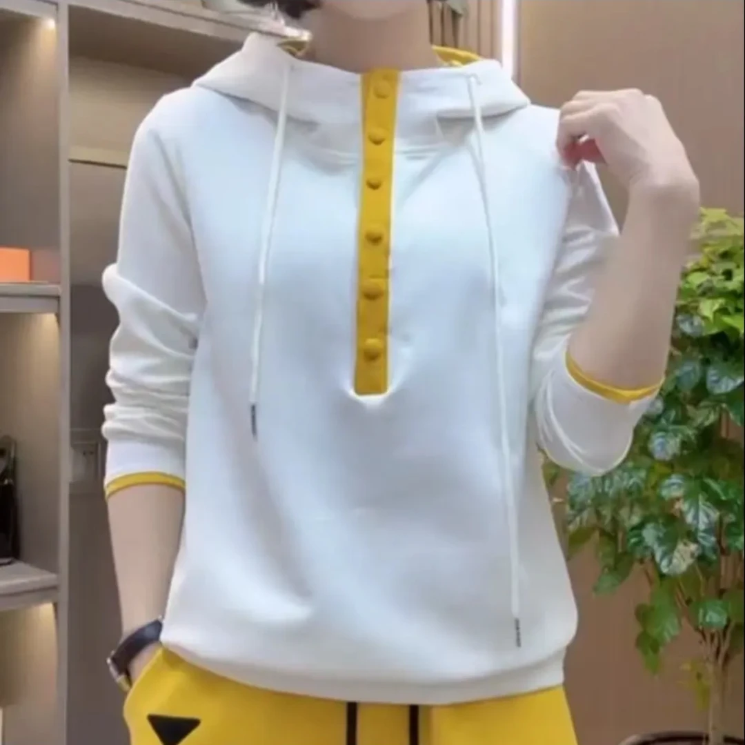 2025春季百搭上衣长袖时尚百搭大码女装简约减龄休闲气质连帽卫衣