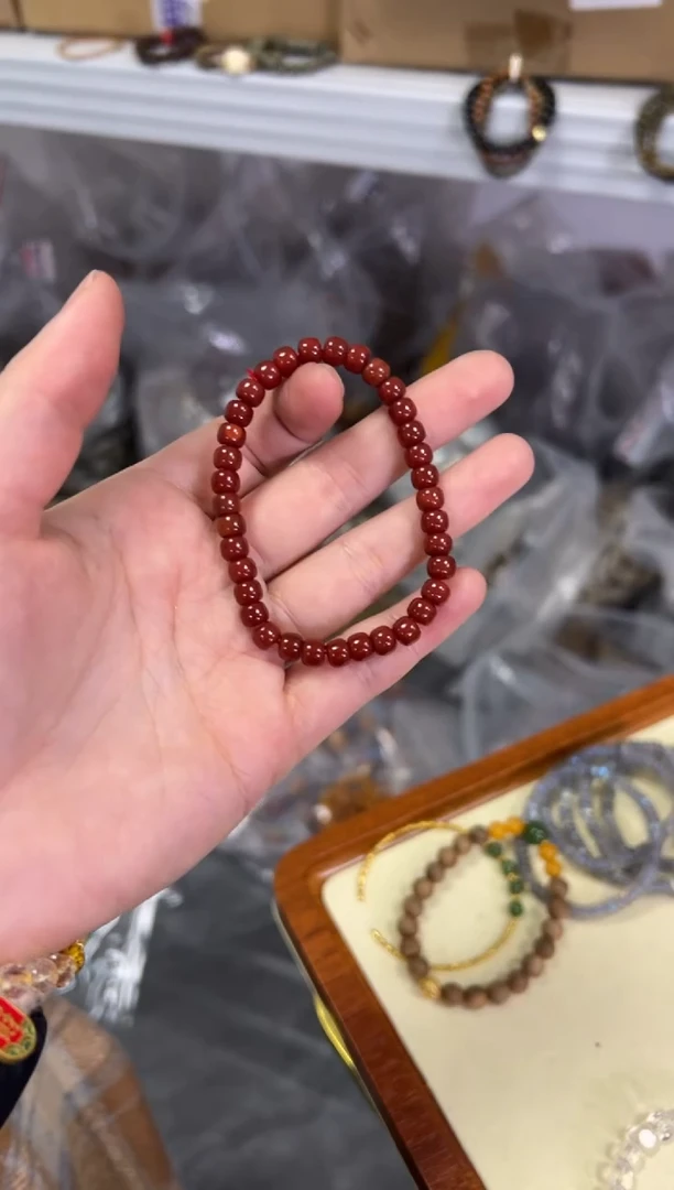 【闪购商品】玛瑙/玉髓手链未镶嵌满肉柿子红小桶珠手链[3291]