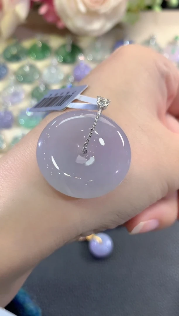 吊坠(不含链)18K金镶嵌翡翠b49紫货有色差多样性一件发