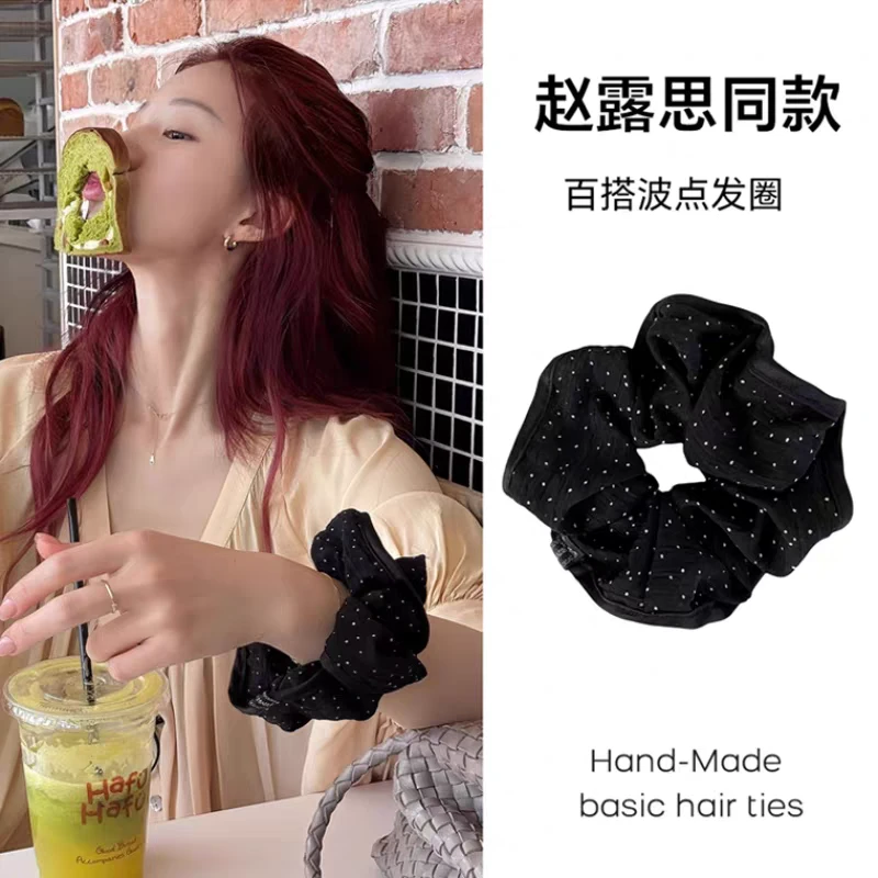 老陈家23黑色波点缎面发圈发饰2075