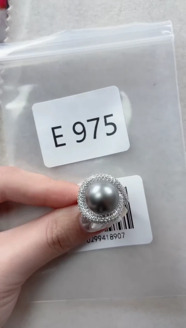 银S925镶嵌戒指海水珍珠E975