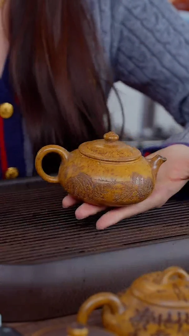 【闪购商品】紫砂茶壶寒江虎皮金砂柴烧刻绘紫砂壶