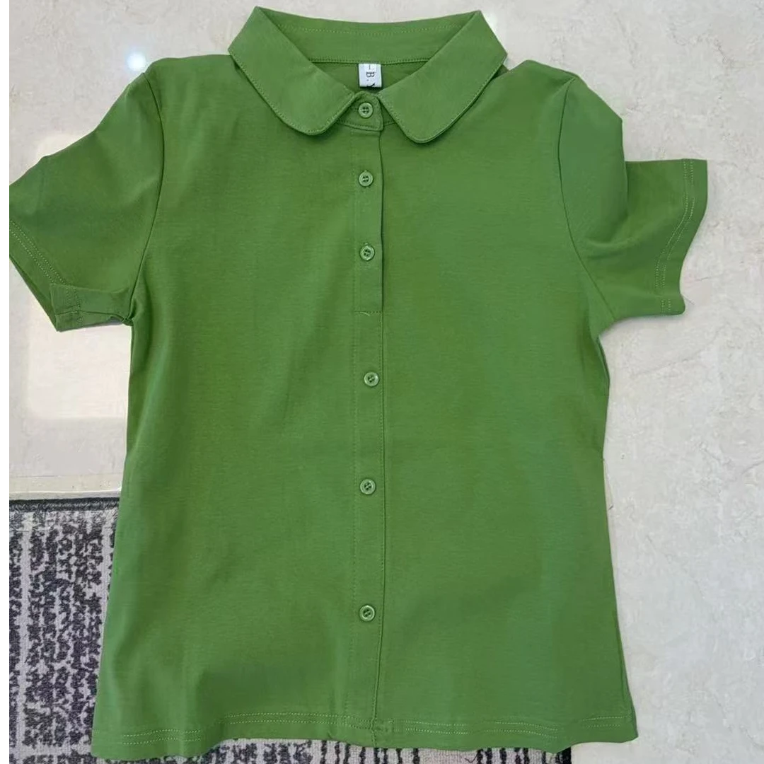 百搭款1761绿色衬衫领短袖