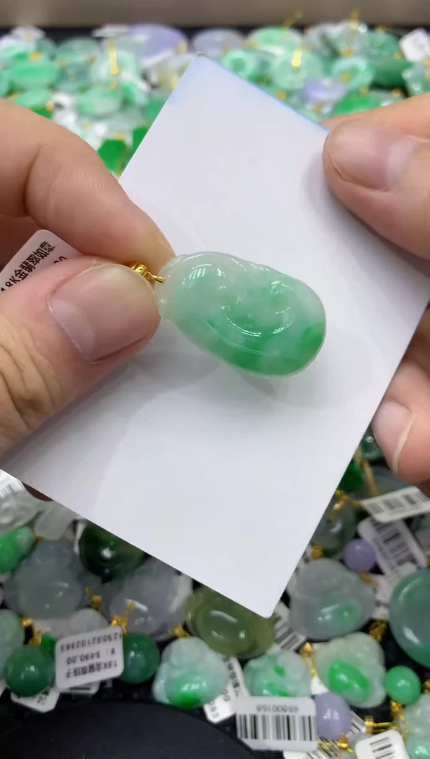 颈饰18K金镶嵌翡翠天然缅甸翡翠A货