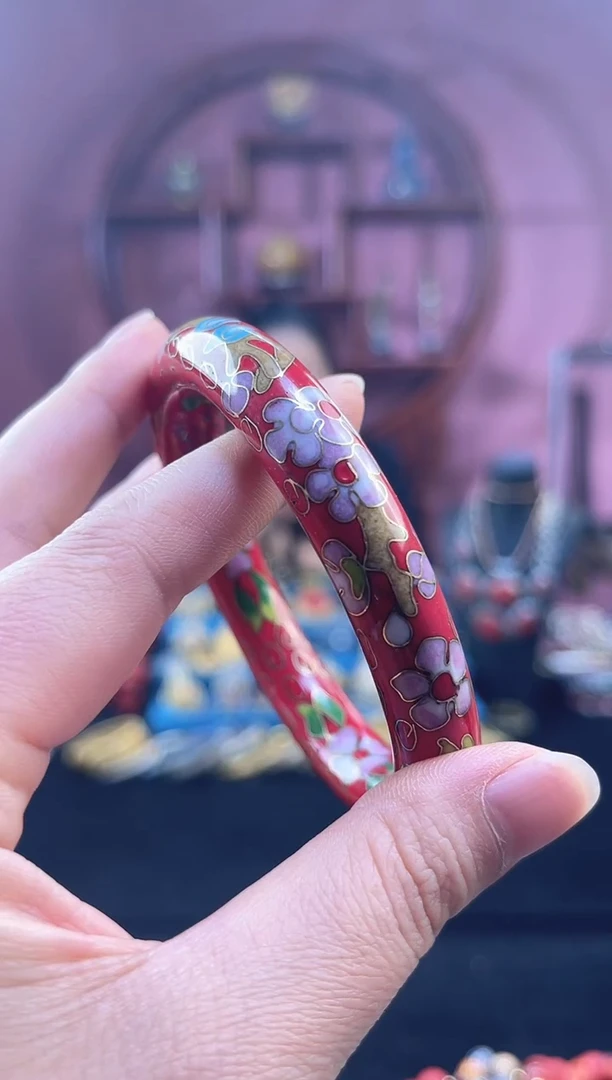 非遗 景泰蓝公主镯 55-60/1.2粗版 大红