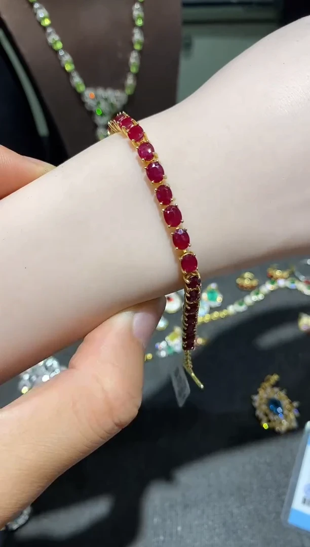 银S925镶嵌手链红宝石手链