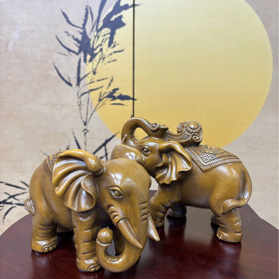 吉祥小象一对家居桌面摆件 公象18*10*14.5 母象17*10*12.5