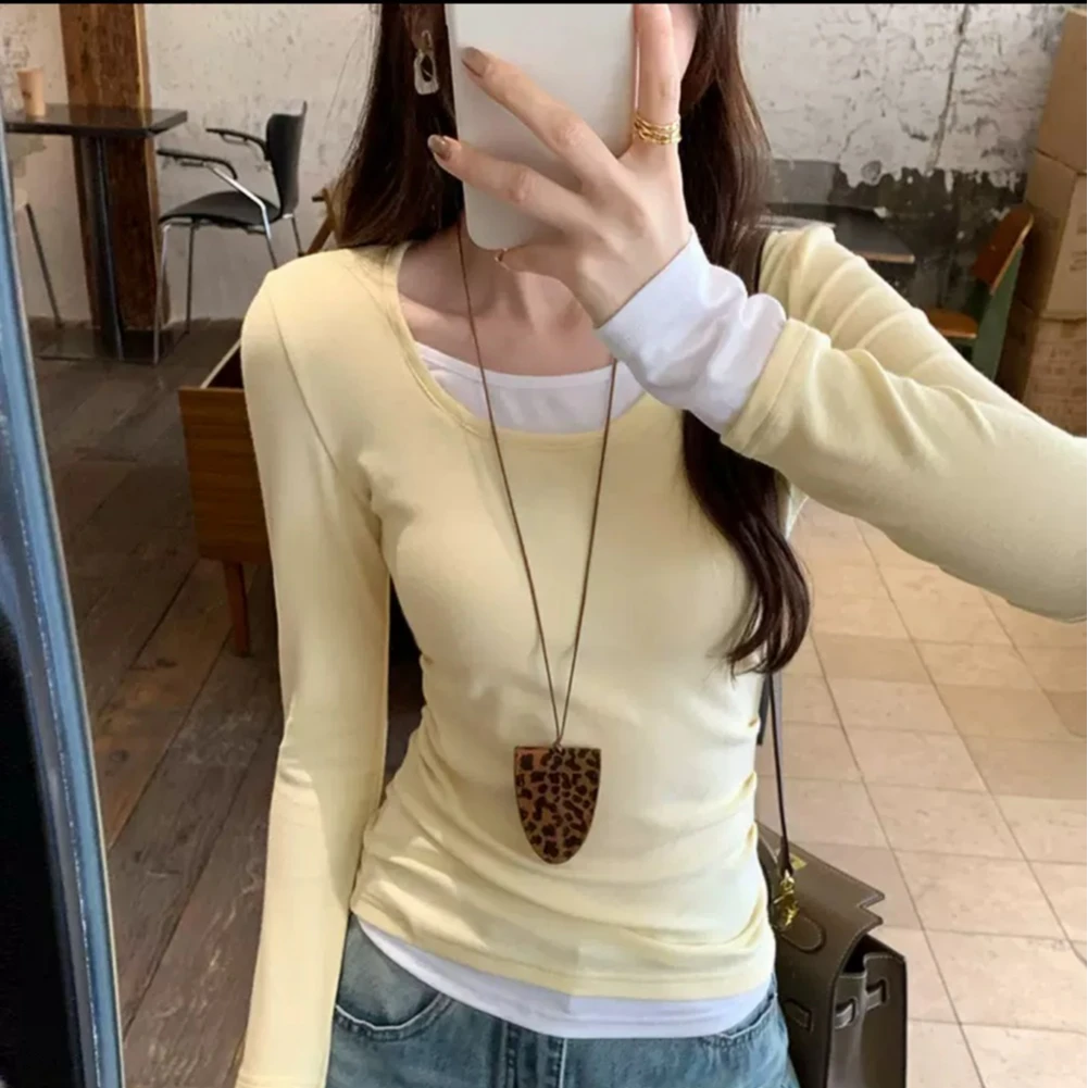 假两件拼接修身小众内搭打底