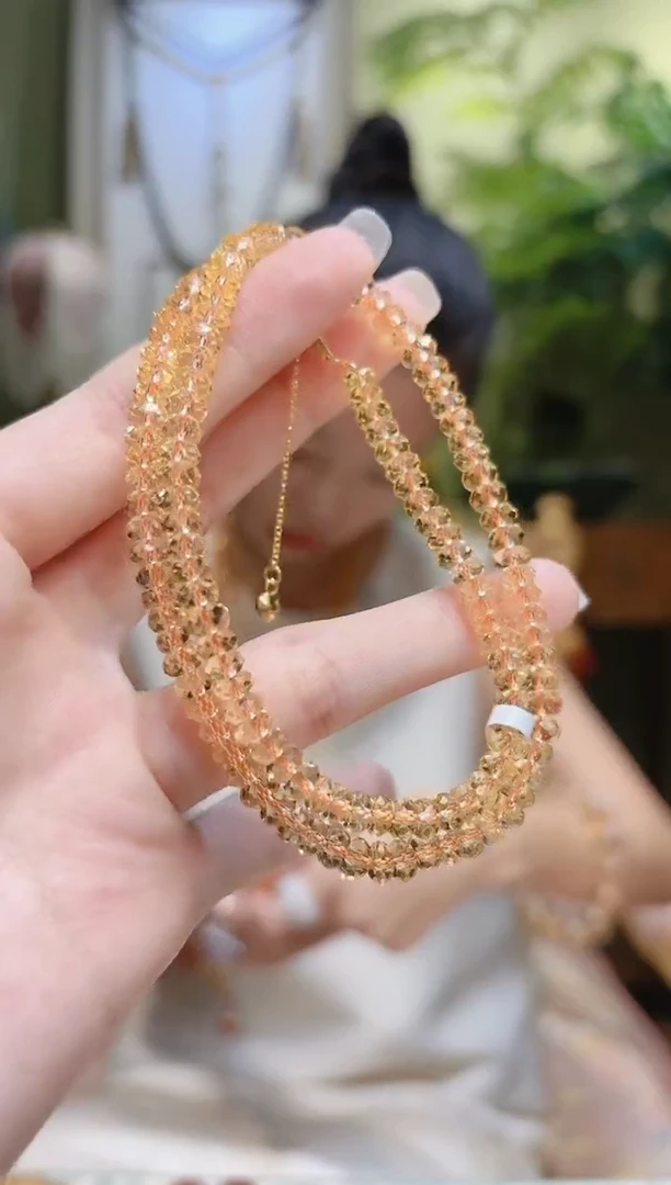 【闪购商品】水晶项链银S925镶嵌切割面黄水晶项链Y