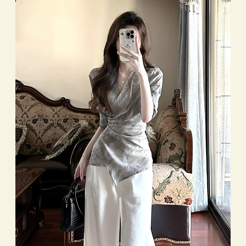 2025夏季穿搭一整套贵气感御姐气质名媛高级感小香风灰色上衣套装