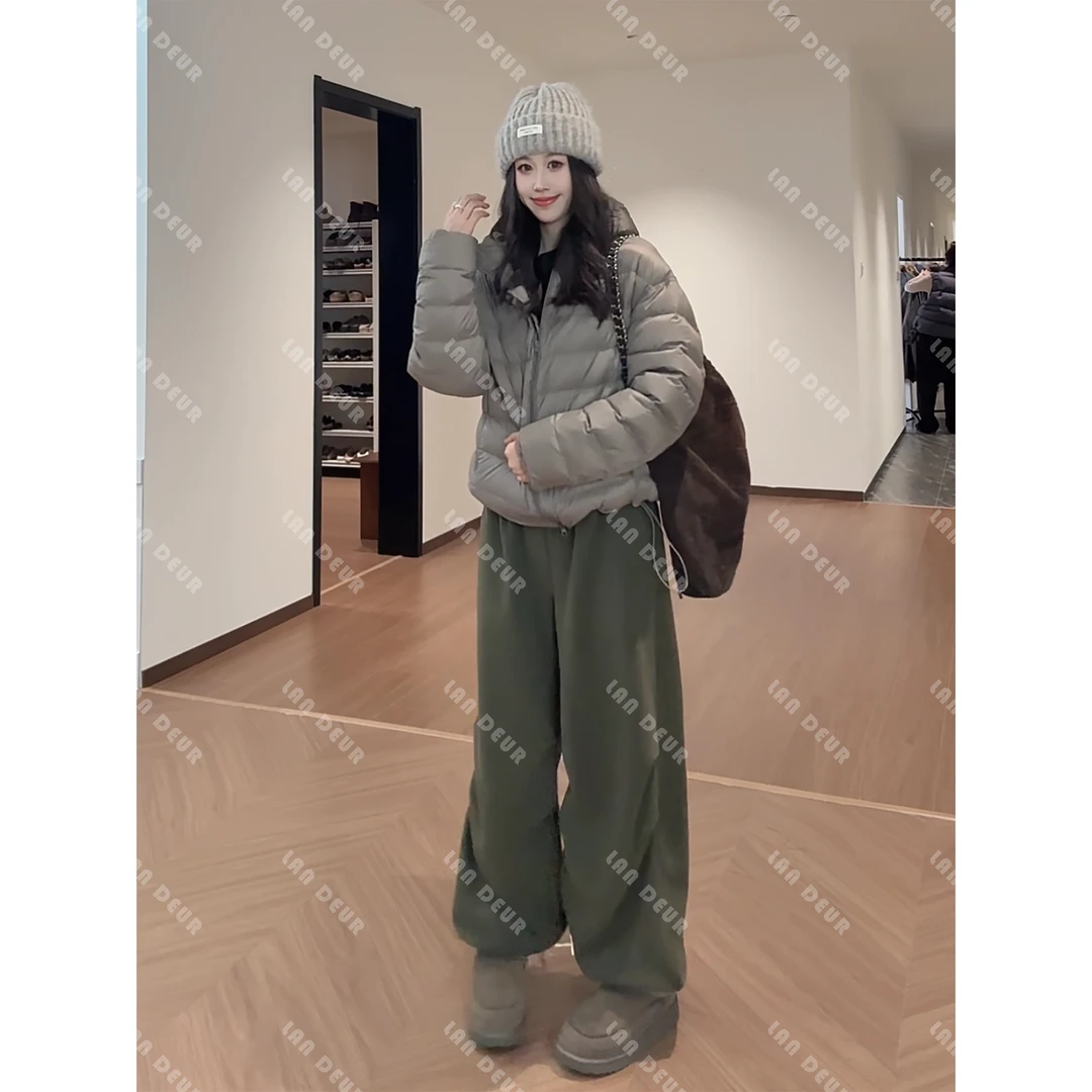 JIUJIU【静听松风】时尚百搭舒适宽松休闲风加厚绒绒休闲裤女