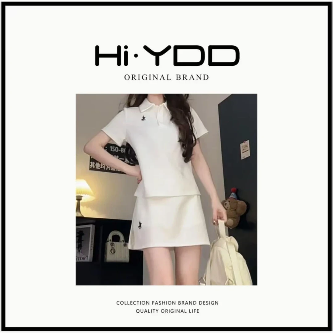 YDD•「时尚」街头风休闲风时尚套装两件套显瘦短袖上衣修身套装