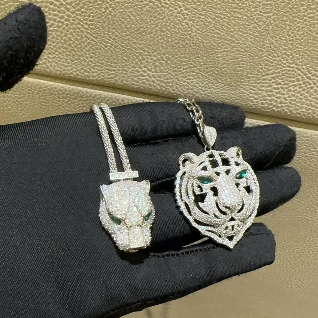 20-XL虎头豹头925银莫桑钻发夹