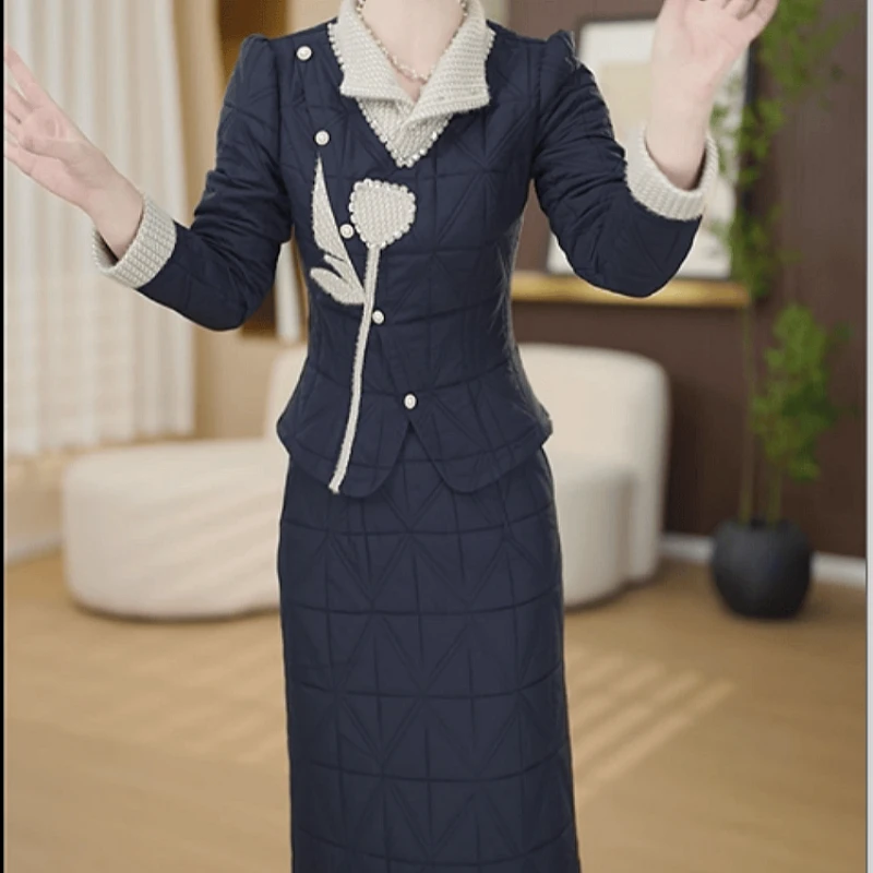 C092【上衣+半身裙】2025冬季新款遮肉显瘦加厚保暖高级感套装裙