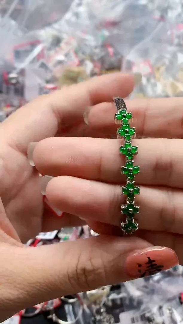 银S925镶嵌戒指翡翠天然A货缅甸翡翠