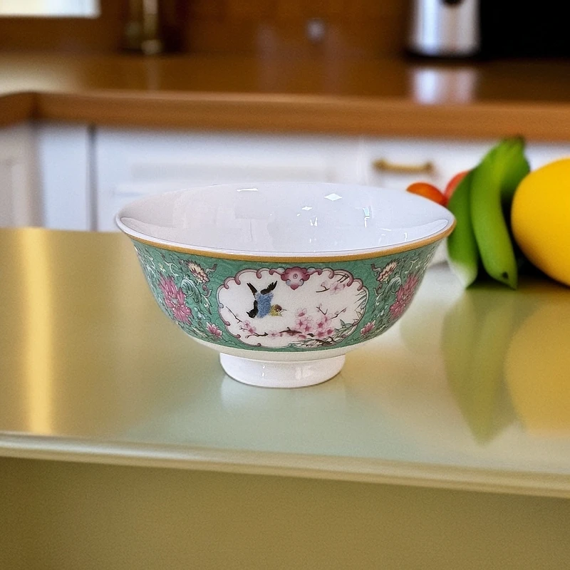 DP-A385湖蓝开窗花鸟碗4.5英寸1个