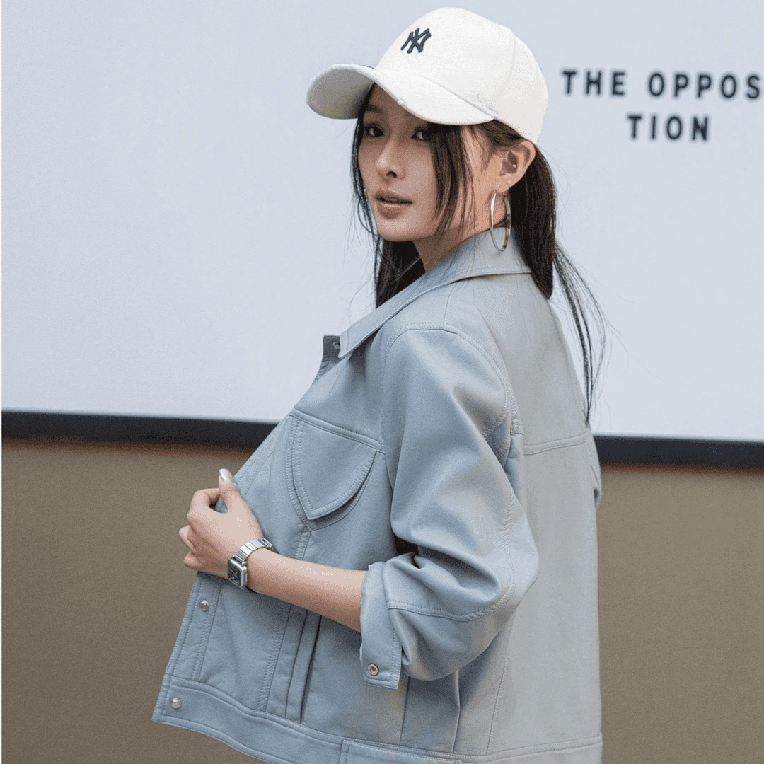 【聪尔专属】韩版短款休闲时尚百搭简约春季翻领女皮夹克外套2528