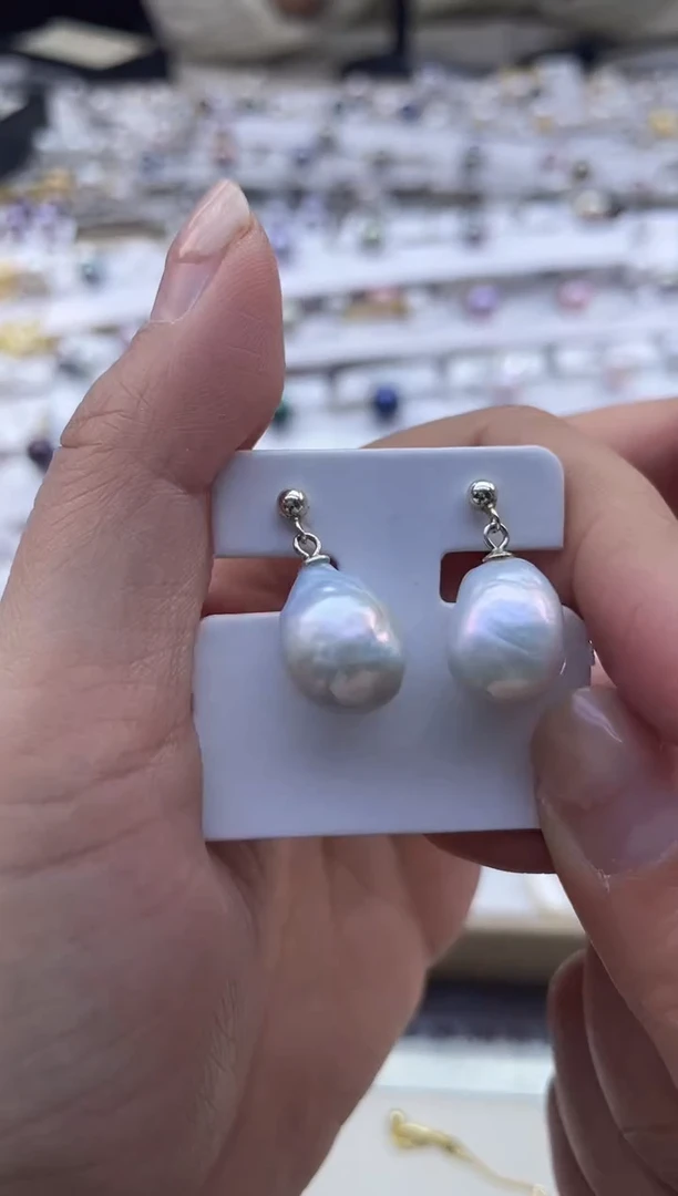 银S925镶嵌耳钉淡水珍珠24