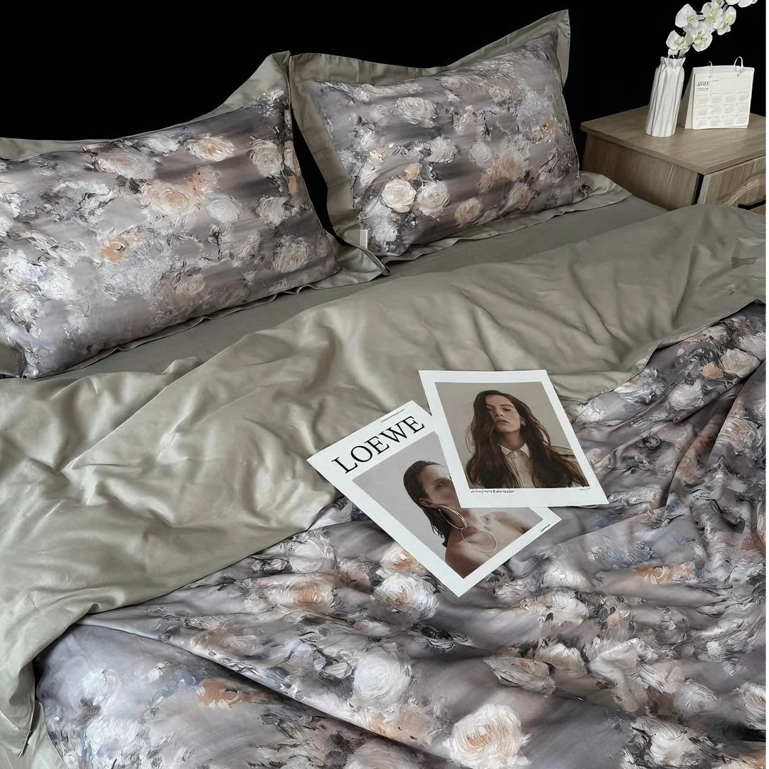 轻奢印花纯棉全棉高支高密四件套丝滑花边四季床品套件-扶摇