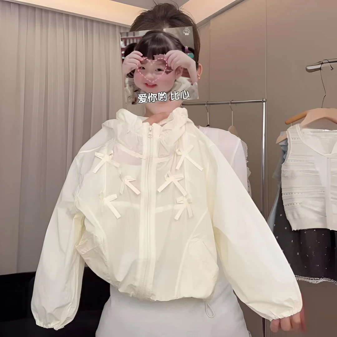 （现货）女童防晒衣夏季2025新款儿童蝴蝶结连帽外套小女孩上衣潮