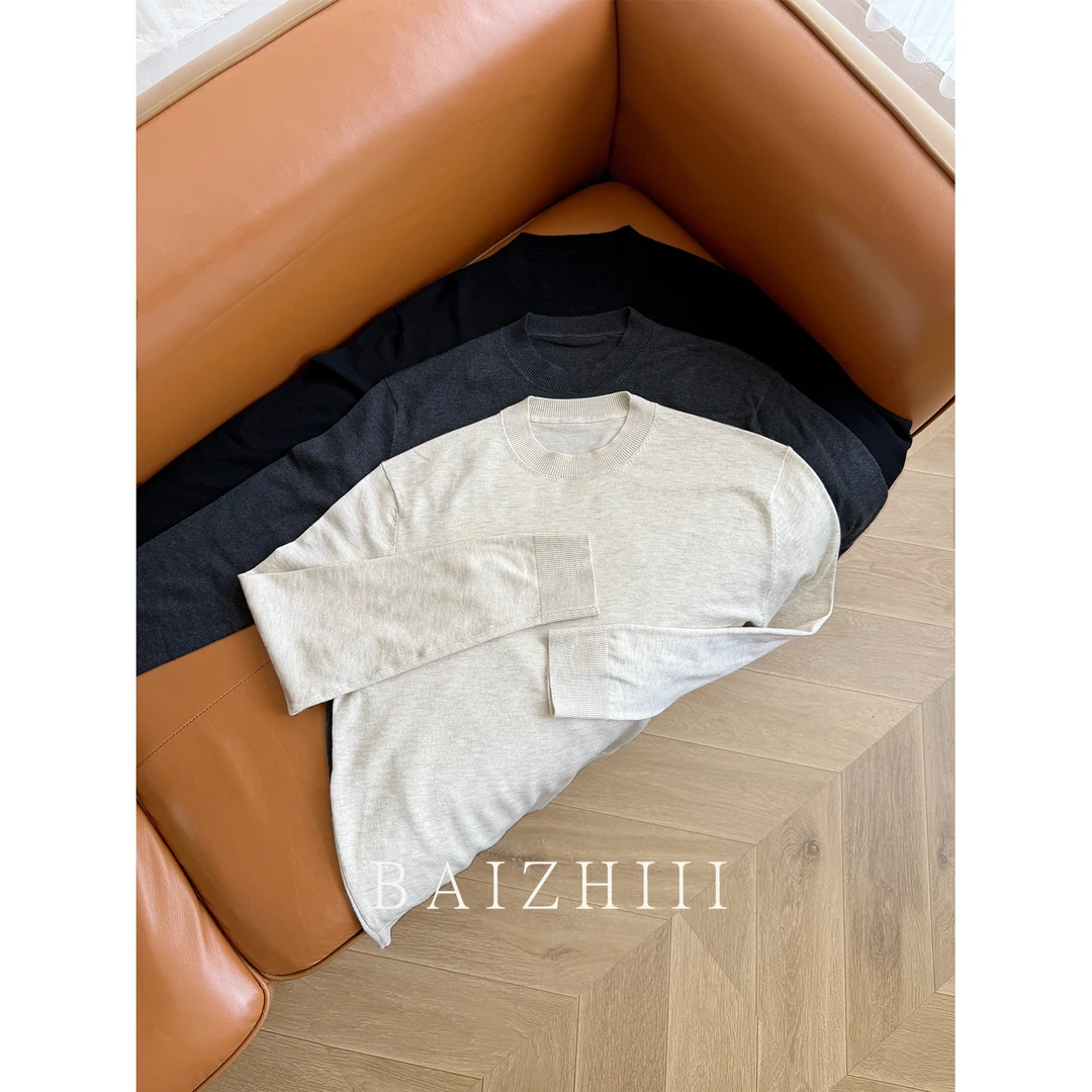 BAIZHI「丝光羊毛花纱长袖」秋冬慵懒保暖打底圆领通勤针织男士简约