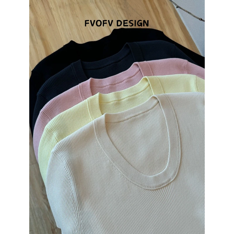 FVOFV（小U领）强推！冰爽天丝坑条U领修身显瘦气质百搭针织衫YP0004