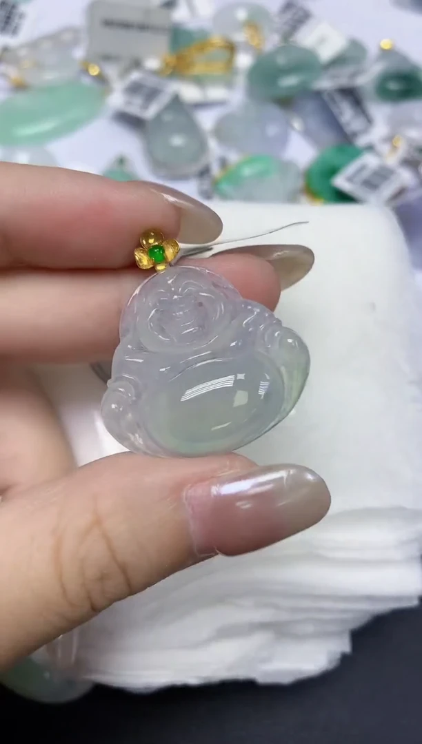 颈饰18K金镶嵌翡翠天然缅甸翡翠A货百元以上9元证书费自理