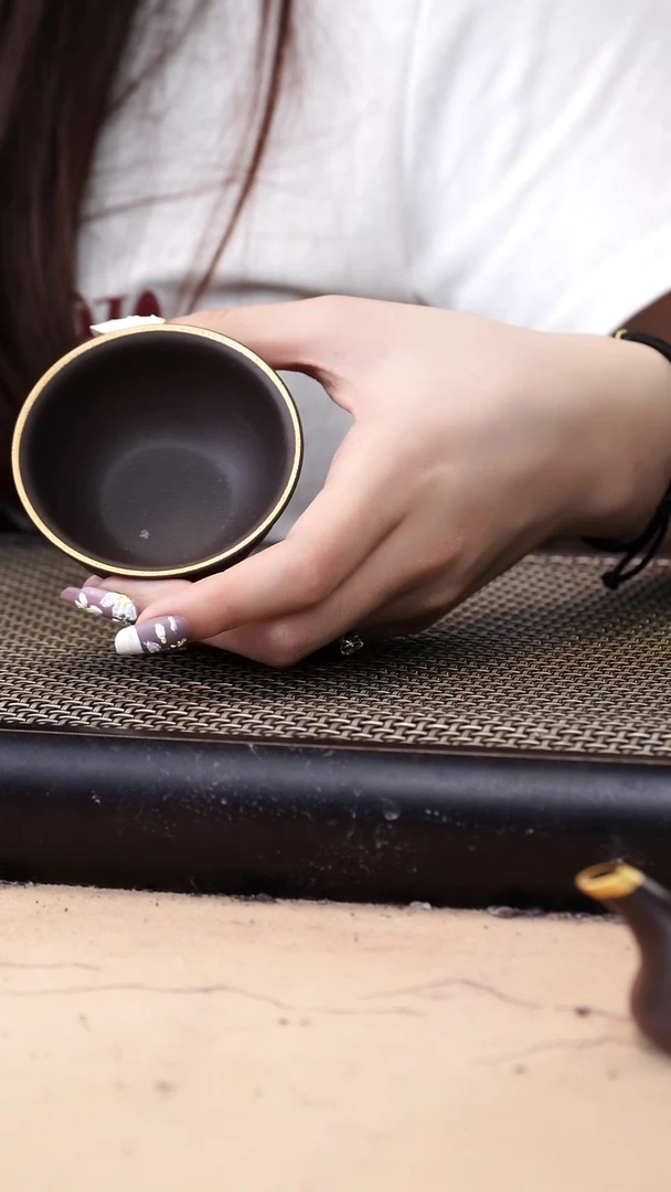 茶壶紫砂紫茄泥光素描金碗杯50cc