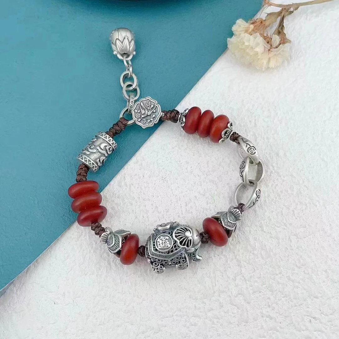 S925银手工银百搭时尚天然上等蜜蜡手链手串送礼女款（贵人贵象）