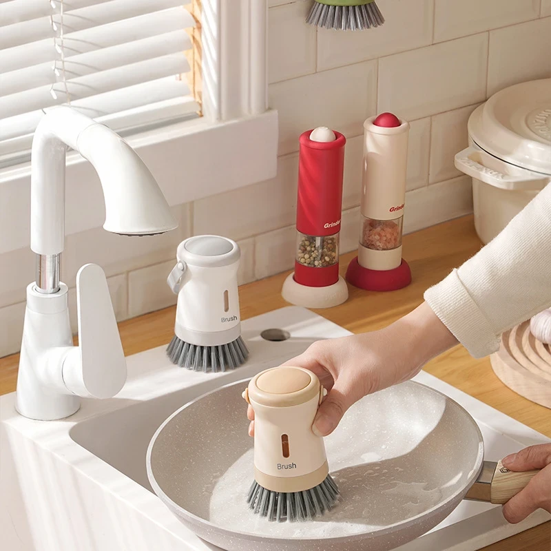 自主设计厨房多功能可挤液刷锅厨房刷 家用洗碗洗锅洗刷按压刷子