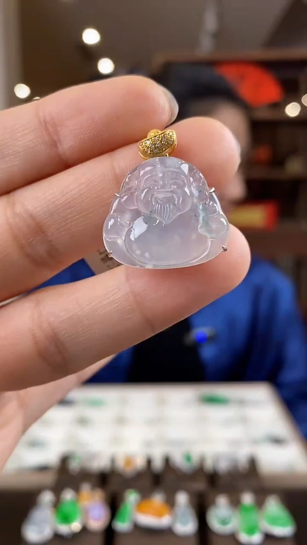【闪购商品】翡翠吊坠(不含链)18K金镶嵌翡翠包镶财神爷