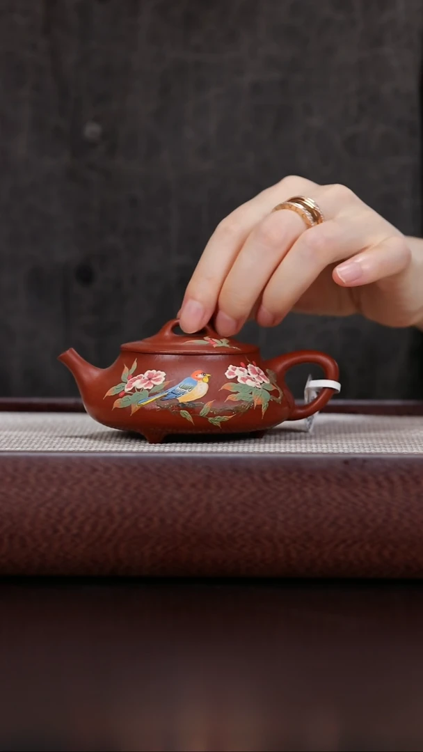 紫砂茶壶 泥绘喜鹊石瓢125cc