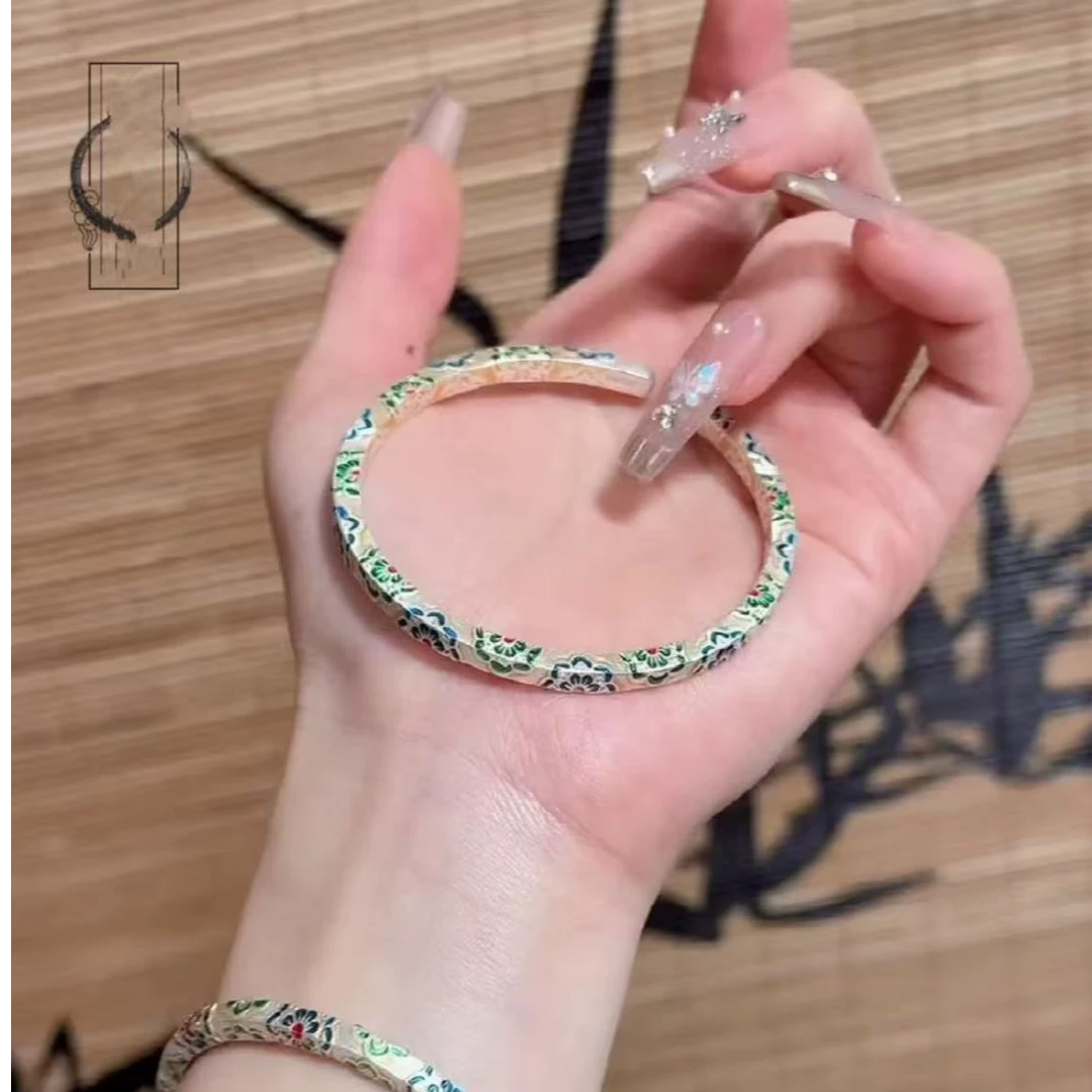925银手镯 SP014  绿花手镯