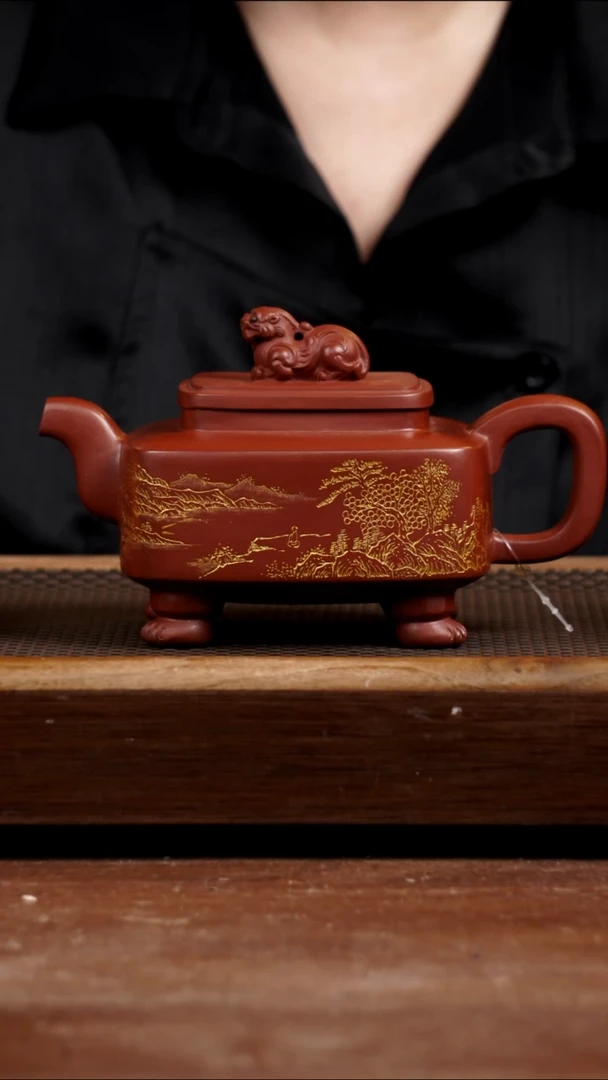 茶壶紫砂赵庄朱泥四方475CC