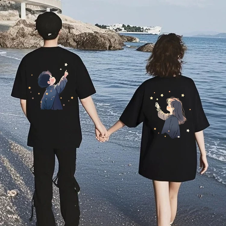 不一样情侣装2025新款夏季T恤短袖高级感超火特别的套装纯棉上衣